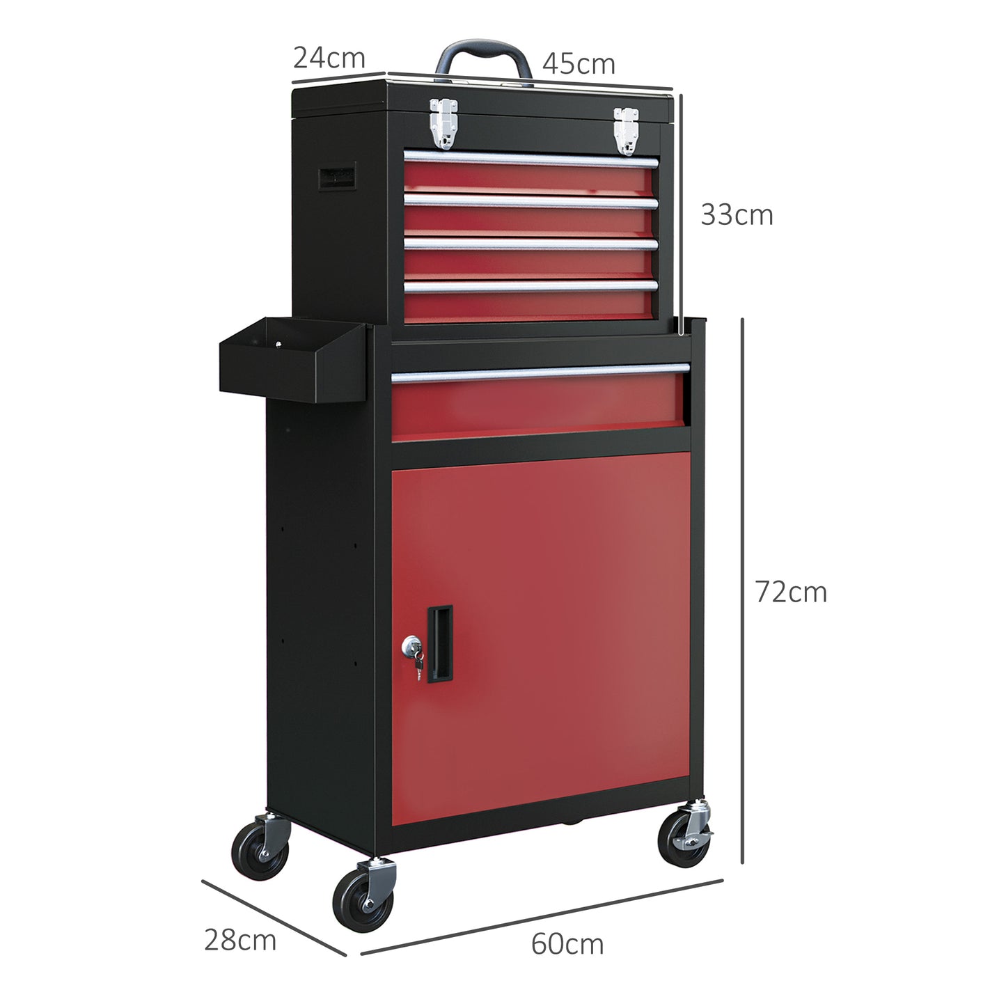Rolling Tool Cabinet on Wheels w/ 5 Drawers & Lockable Cabinet, Portable Top Tool Chest & Roller Cabinet Combo for Workshop, Home | HOMCOM-1