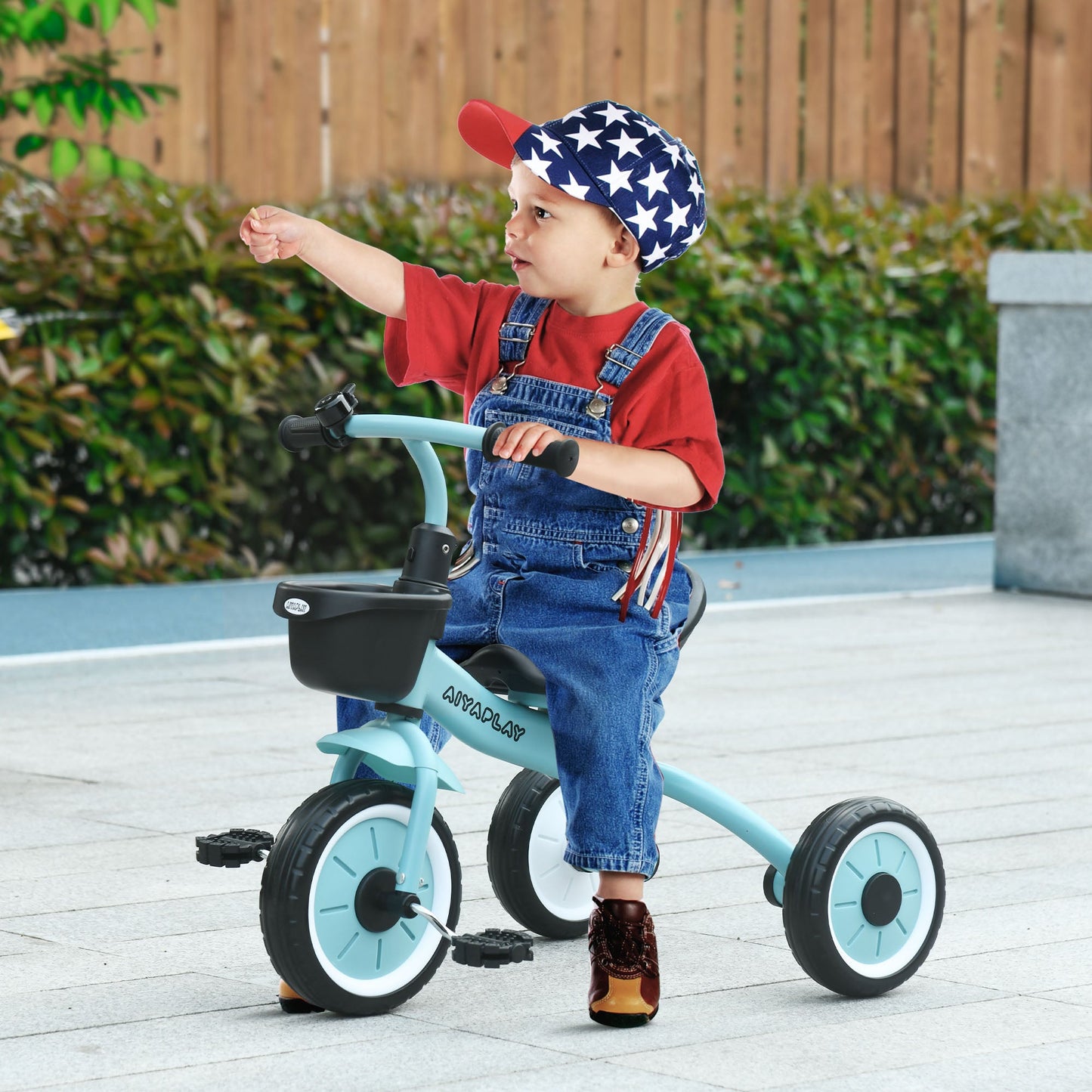 Kids Trike, Tricycle, with Adjustable Seat, Basket, Bell, for Ages 2-5 Years - Blue-1