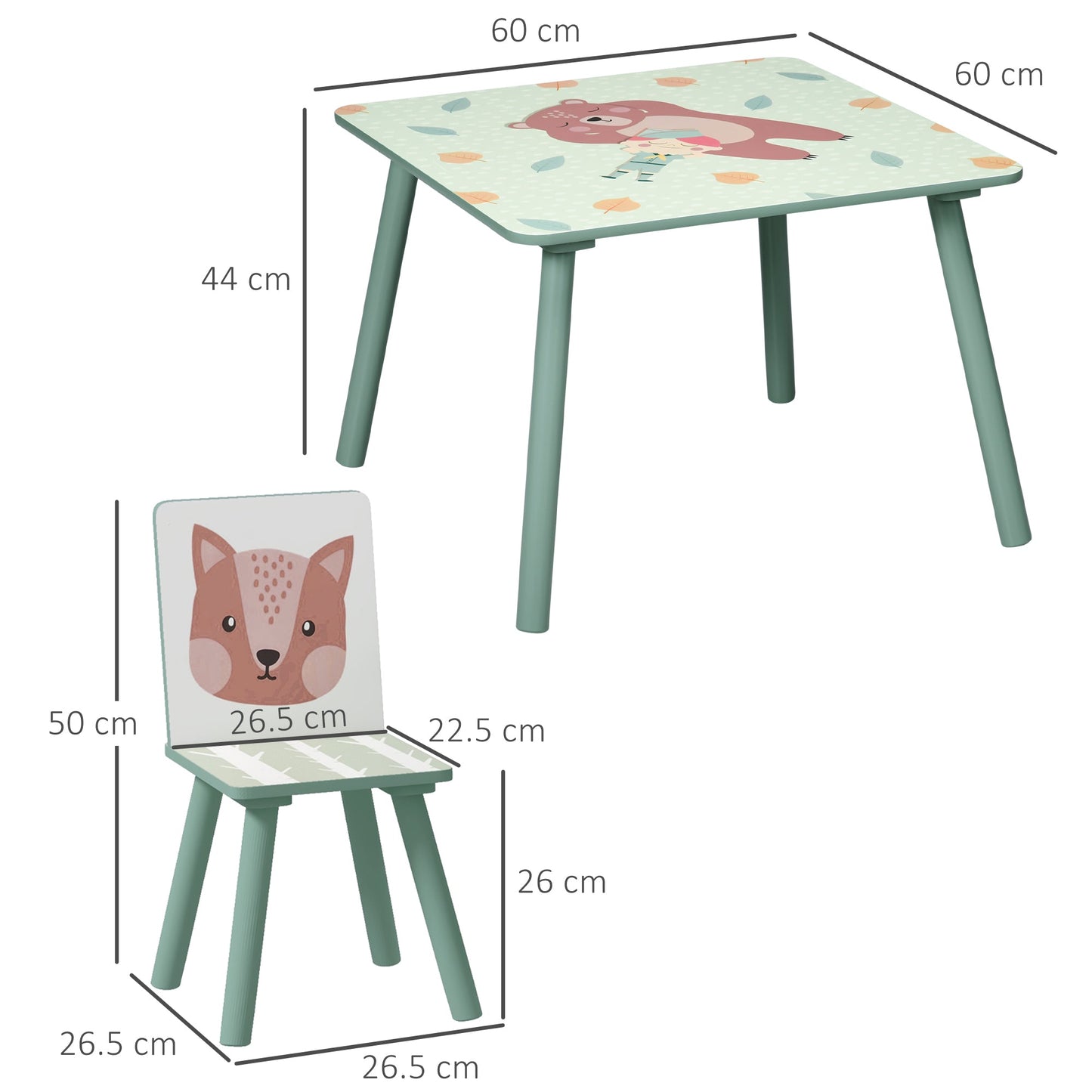 Kids Table and Chairs, Children Desk with 2 Chairs, 3 Pieces Toddler Activity Furniture Set for Bedroom, Nursery, Playroom, Green-2