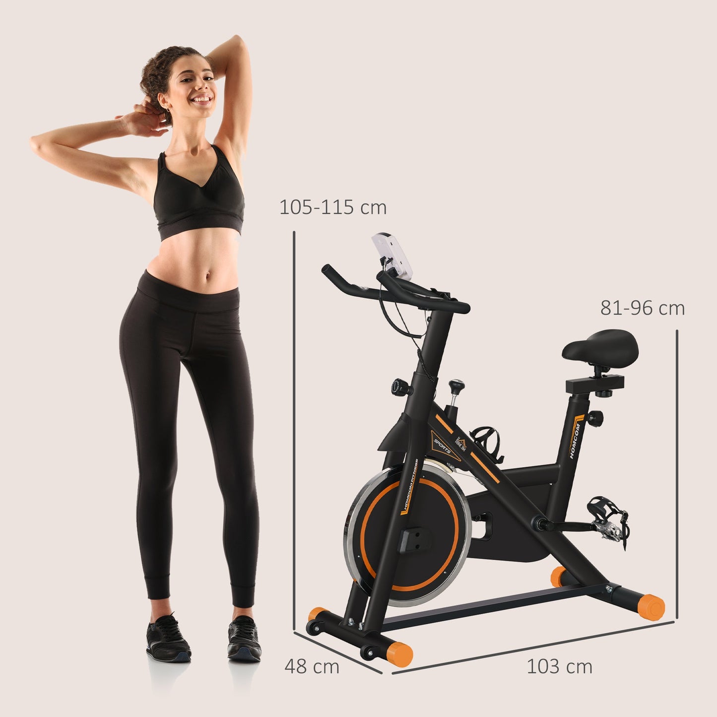Exercise Bike, Indoor Cycling, with LCD Display, Heart Rate, Sensor - Black and Orange-2