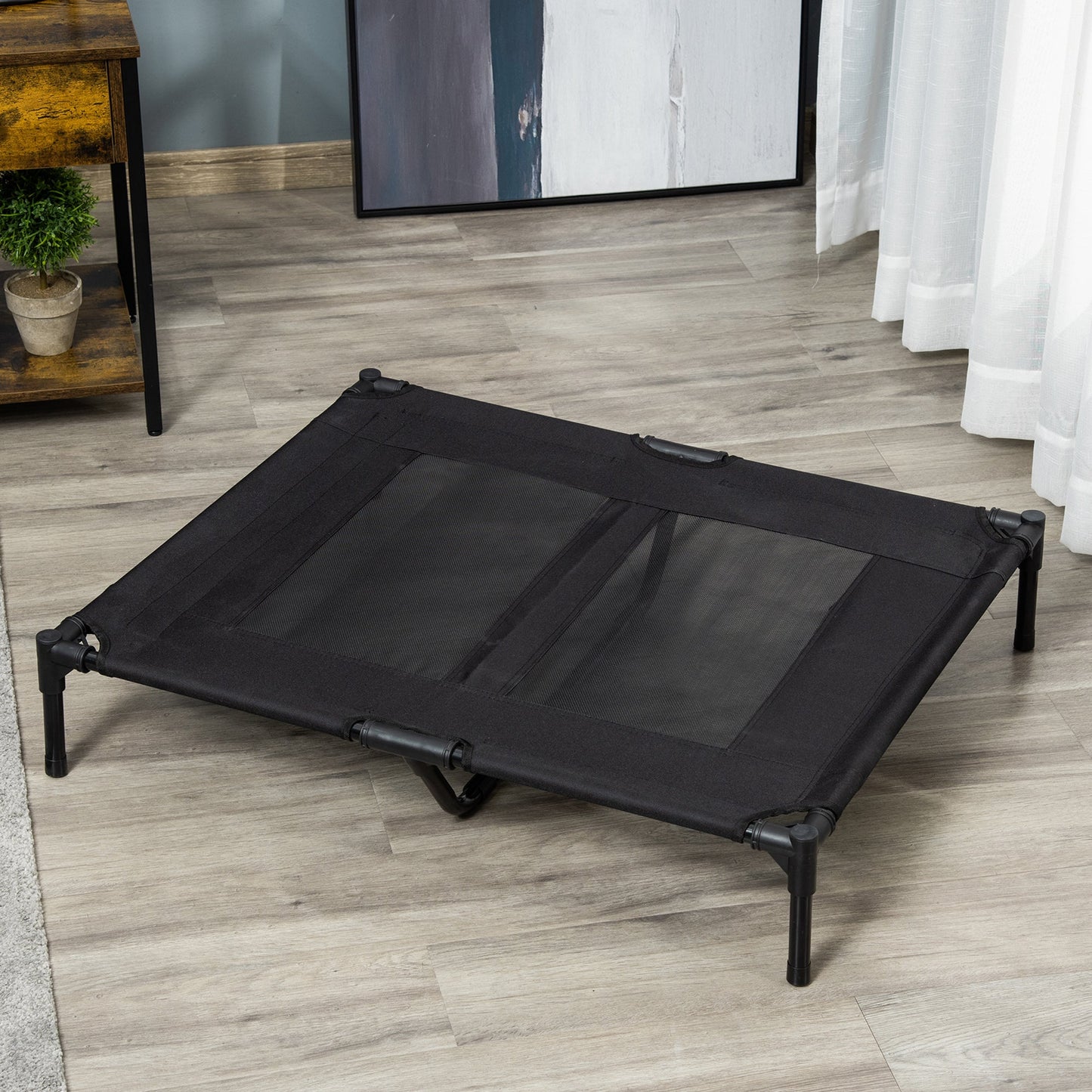 Large Elevated Dog Bed Cat Elevated Lifted Cooling Portable Camping Basket Outdoor Indoor Mesh Pet Cot Metal Frame, Black-1