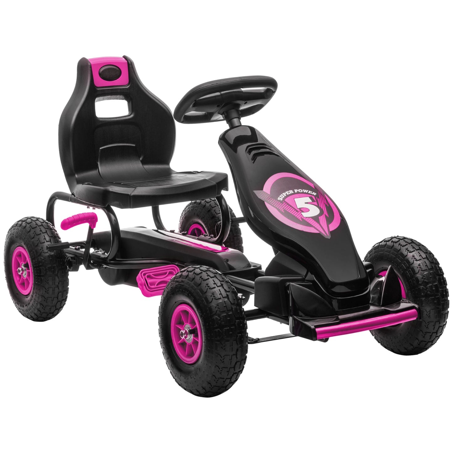 Children Pedal Go Kart, Racing Go Cart with Adjustable Seat, Inflatable Tyres, Shock Absorb, Handbrake, for Boys and Girls Ages 5-12, Pink-0