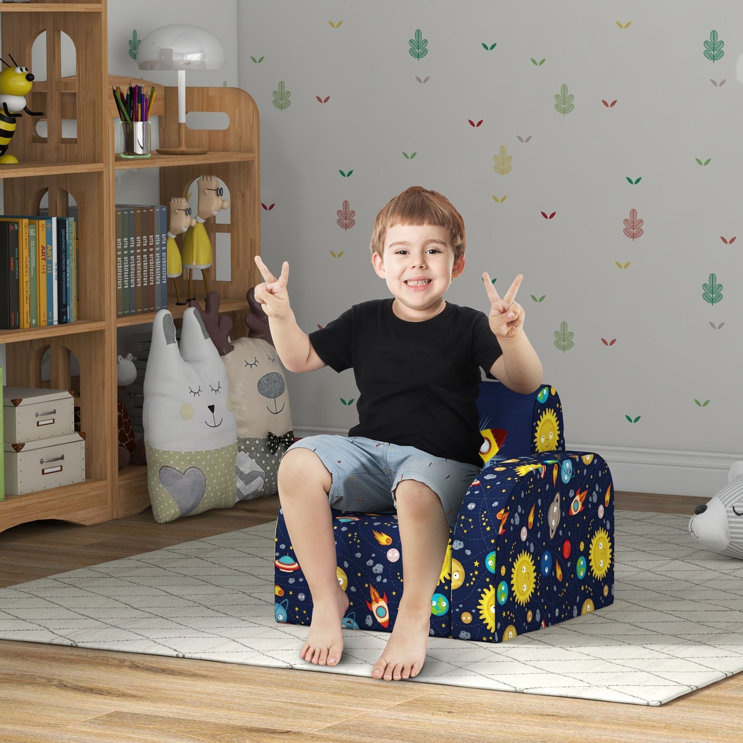 Foldable Toddler Chair Soft Snuggle Sponge Filled for Bedroom Playroom, Aged 18 Months to 3 Years - Dark Blue-1