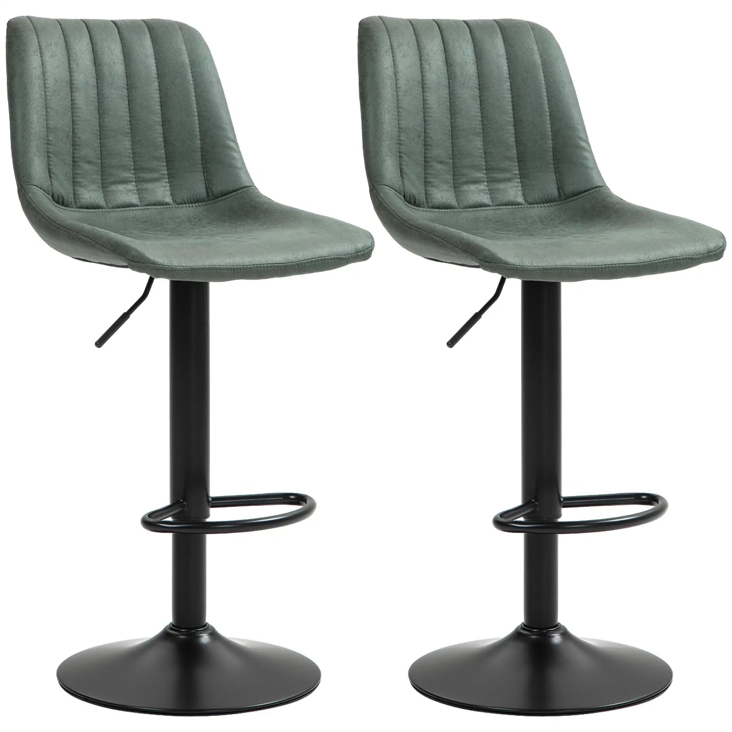 Adjustable Bar Stools Set of 2 Counter Height Barstools Dining Chairs 360° Swivel with Footrest for Home Pub, Green by HOMCOM-0