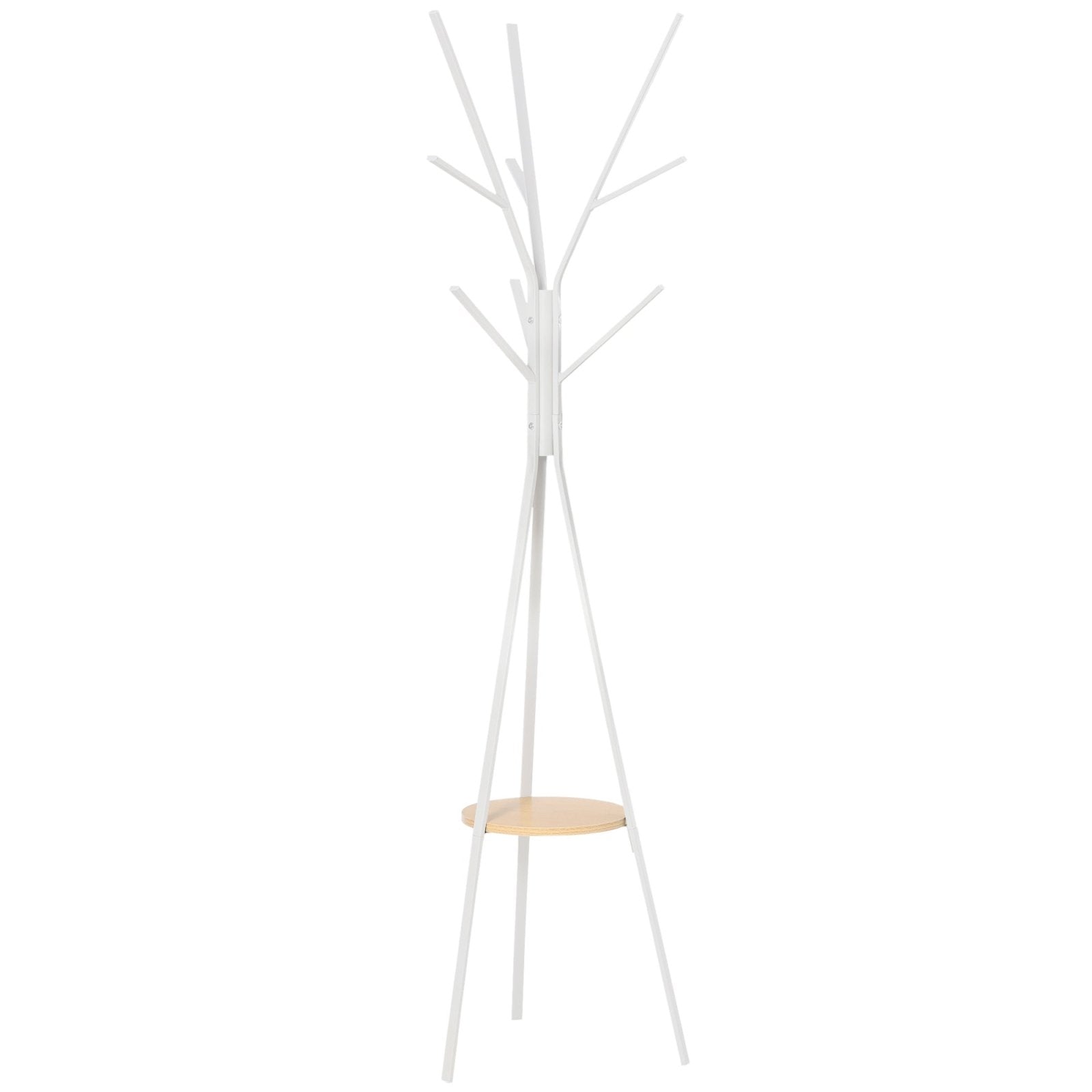180cm Free Standing Metal Coat Rack Stand 9 Hooks Clothes Tree with 1 Shelf Hat Display Hall Tree Hanger Bag for Hallway Living Room White-0