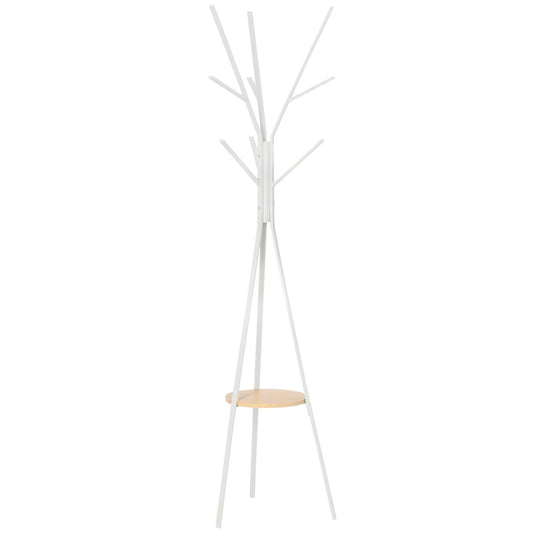 180cm Free Standing Metal Coat Rack Stand 9 Hooks Clothes Tree with 1 Shelf Hat Display Hall Tree Hanger Bag for Hallway Living Room White-0