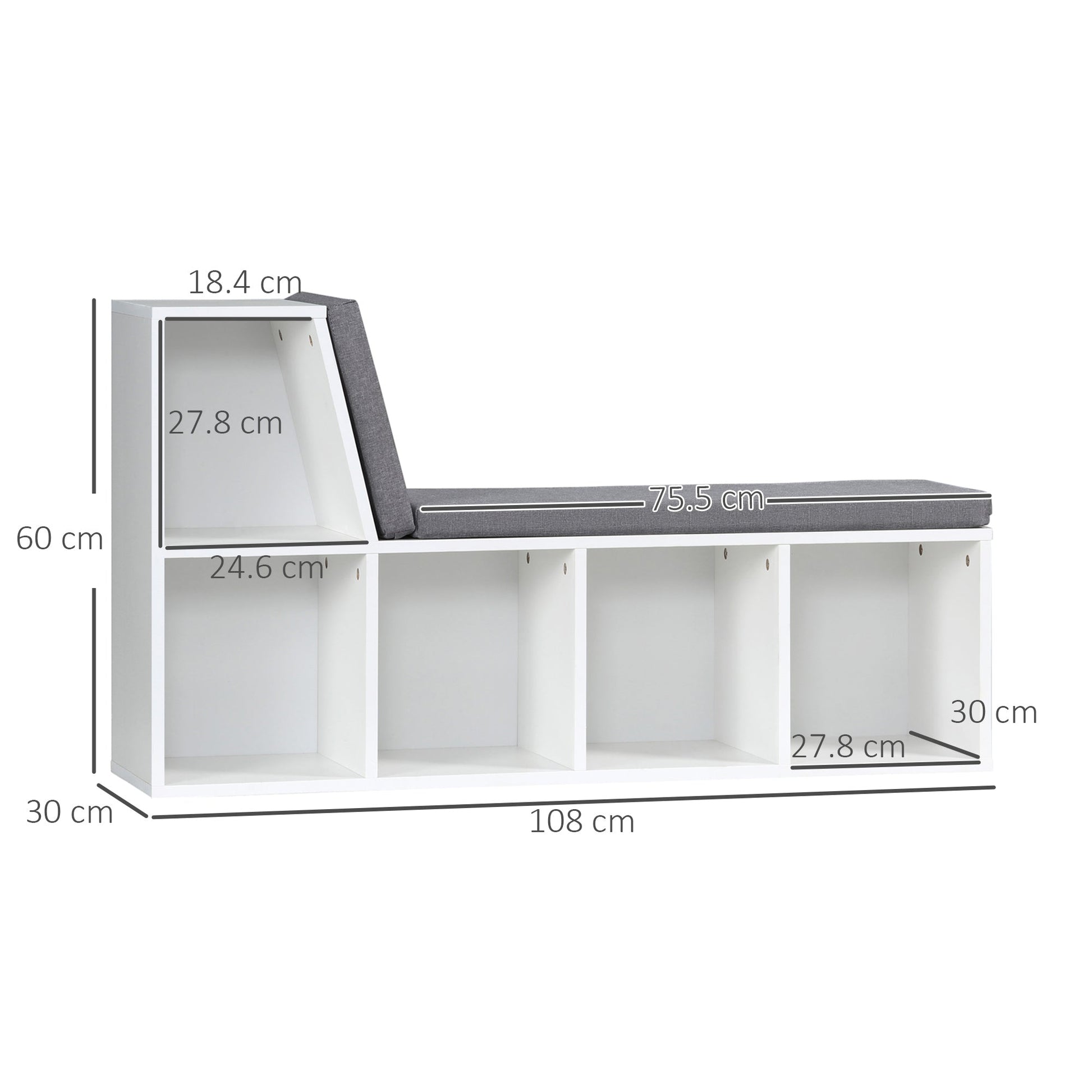 Bookcase Storage Shelf with Cushioned Reading Seat, Bookshelf Storage Cabinet for Study Living Room, White-2