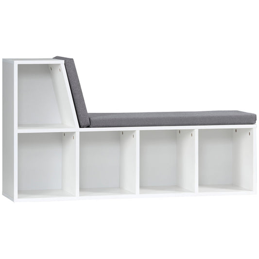 Bookcase Storage Shelf with Cushioned Reading Seat, Bookshelf Storage Cabinet for Study Living Room, White-0