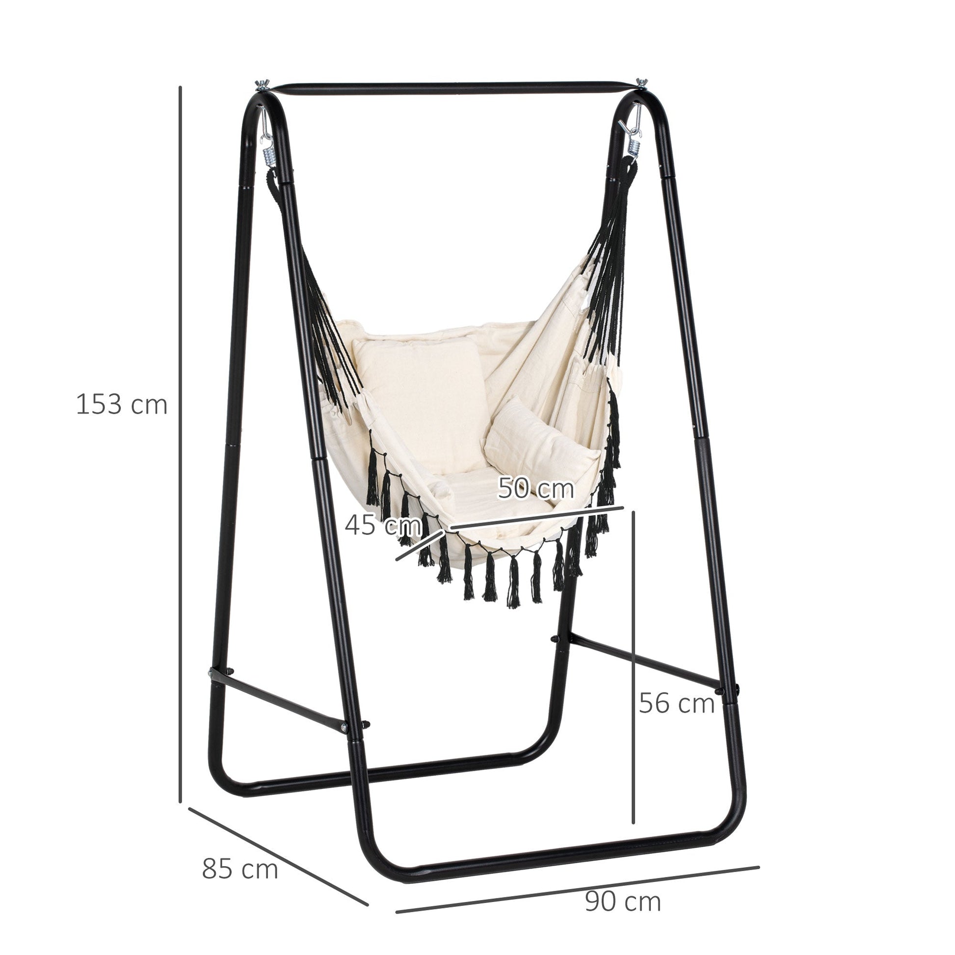 Hammock Chair with Stand, Hammock Swing Chair with Cushion, Cream White-2
