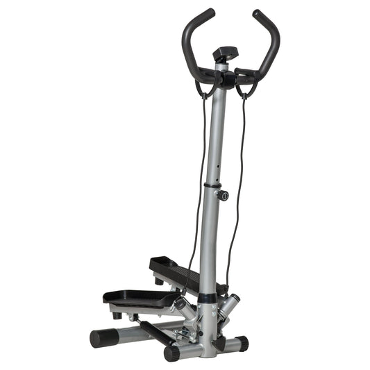 Adjustable Twist Stepper Fitness Step Machine, LCD Screen, Height-Adjust Handlebars, Home Gym, Silver and Black-0