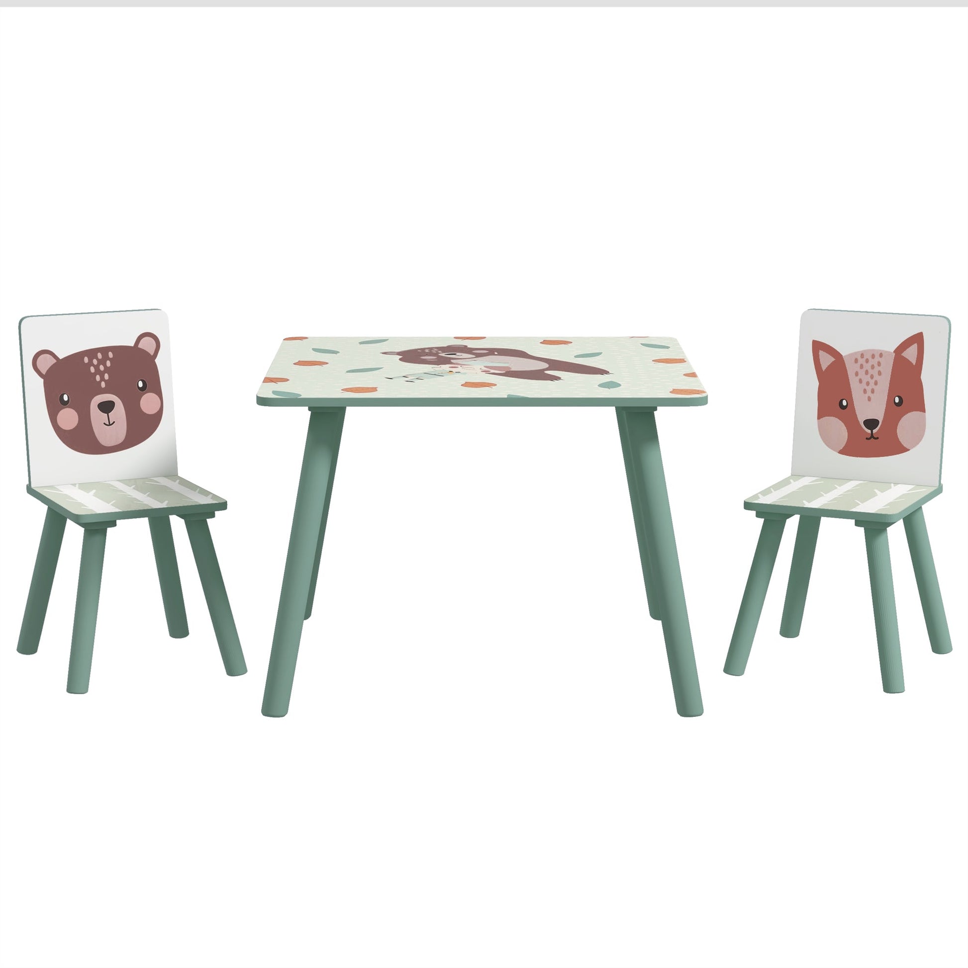 Kids Table and Chairs, Children Desk with 2 Chairs, 3 Pieces Toddler Activity Furniture Set for Bedroom, Nursery, Playroom, Green-0