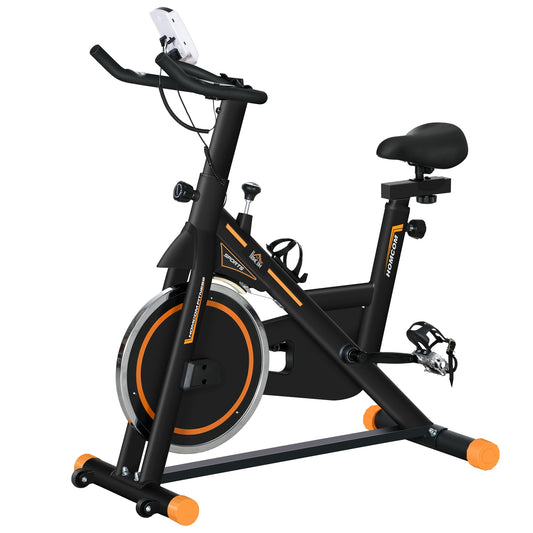 Exercise Bike, Indoor Cycling, with LCD Display, Heart Rate, Sensor - Black and Orange-0