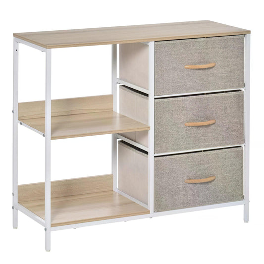 Chest of Drawers Storage Dresser Cabinet Organizer with 3 Fabric Drawers and 2 Display Shelves for Living Room, Bedroom, Hallway, Beige-0