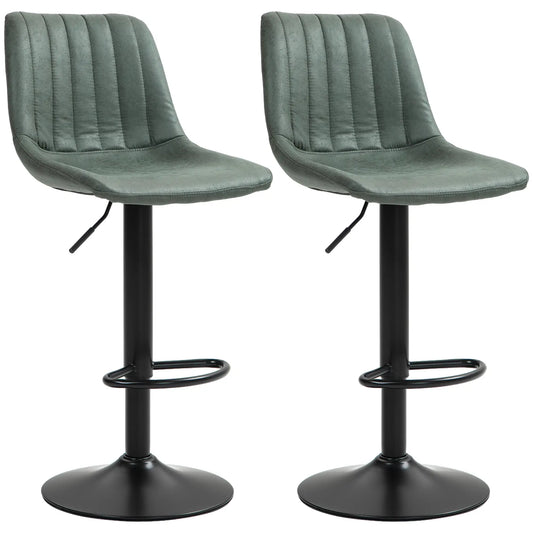 Adjustable Bar Stools Set of 2 Counter Height Barstools Dining Chairs 360° Swivel with Footrest for Home Pub, Green by HOMCOM-0